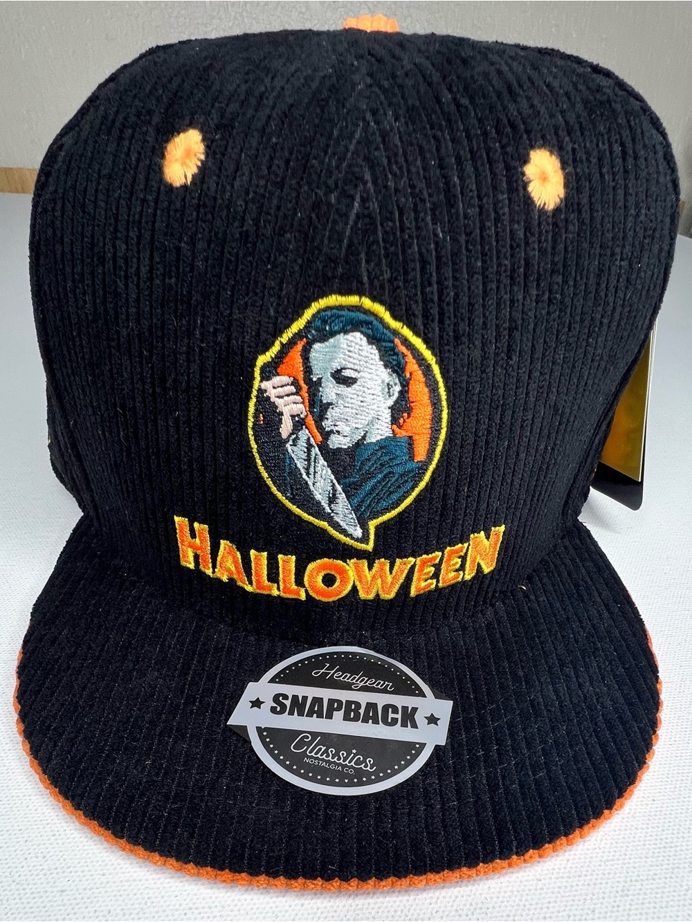 Halloween Michael Myers Black & Orange Corduroy Snapback Hat